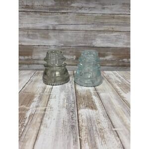 Vintage Hemingray 42 Glass Insulator Set Clear and Aqua Blue Made in USA 2pc